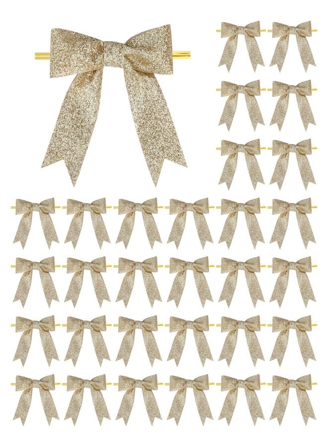 Meseey 30 Pieces 3 Inch Premade Metallic Gold Glitter Christmas Bows with Twist Tie Pretied Xmas Ribbon Bows for Gift Wrapping Basket Wedding Baby Shower Brithday Party (Gold Glitter) - Image 1